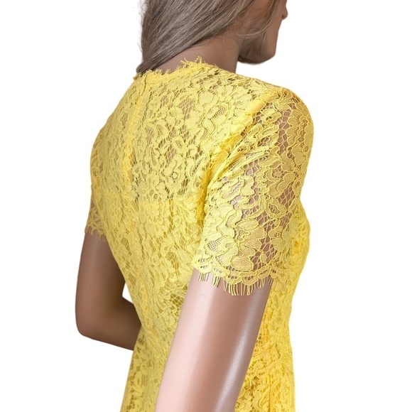 Muse Dress Yellow All-Over Floral Lace Yellow Tule Eyelash Trim Made Italy NWOT - Picture 8 of 16
